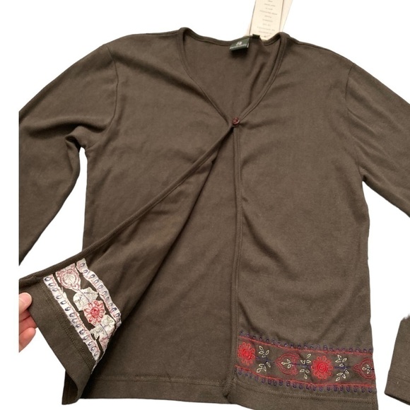 VINTAGE NWT khaki army green one button open cardigan with embroidered hem - Picture 4 of 8